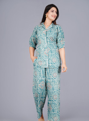 HouseOfCommon Women Floral Print Light Blue Night Suit Set
