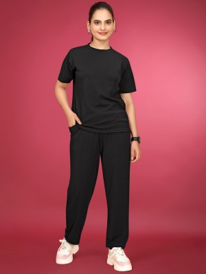 Hercill Women Solid Black Top & Pyjama Set