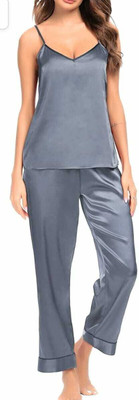 Cotovia Women Solid Grey Top & Pyjama Set
