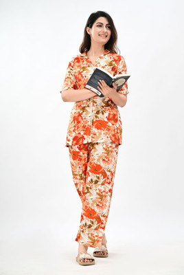 DreamBe Women Printed Orange Night Suit Set