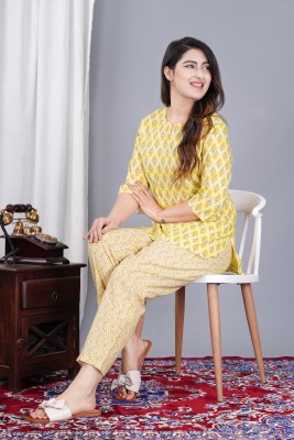 Lakese Women Printed Yellow Top & Pyjama Set