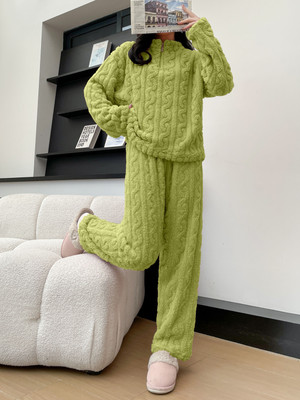 Lugo Women Self Design Light Green Night Suit Set