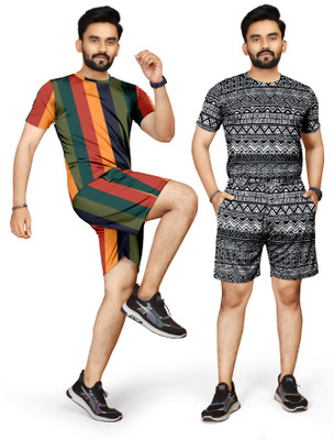 RIOCREATION Men Striped Multicolor Night Suit Set