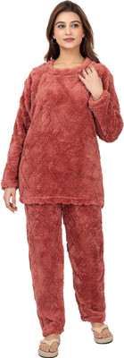 RG BY SS CLOTHING Women Self Design Orange Night Suit Set