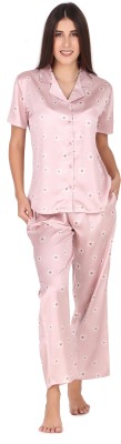 Masha Women Printed Pink Night Suit Set