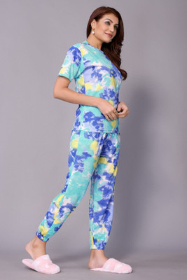 Soor Panchi Women Printed Light Green Night Suit Set