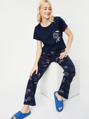 MAX Women Printed Dark Blue Night Suit Set