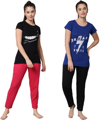 Fit N Fame Women Printed Multicolor Top & Pyjama Set