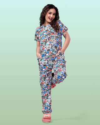 Hercill Women Printed Multicolor Top & Pyjama Set