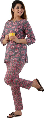 silvastra Women Printed Grey Top & Pyjama Set