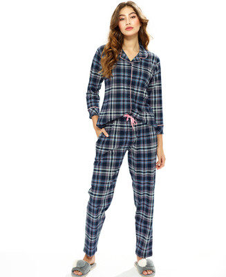 LOTIK Women Checkered Multicolor Shirt & Pyjama set