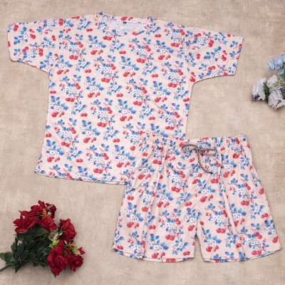 VJ FASHION Women Printed Pink Top & Shorts Set