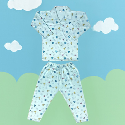 Lala Maneet Baby Boys & Baby Girls Printed Light Blue Night Suit Set