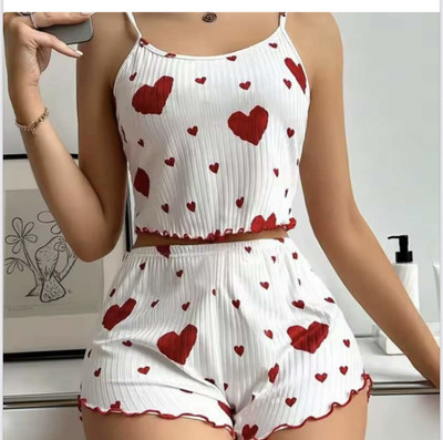 raniindustries Women Printed Maroon, White Night Suit Set