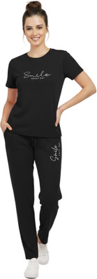 Seven Queen Women Self Design, Printed Black Top & Pyjama Set