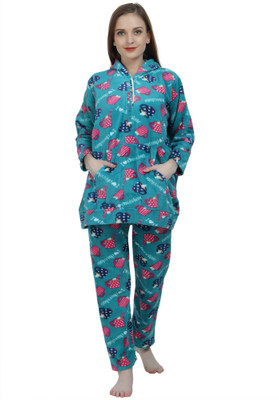 Taausha Women Printed Green Top & Pyjama Set