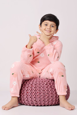 FitIn OutFit Boys & Girls Self Design, Printed Pink Night Suit Set