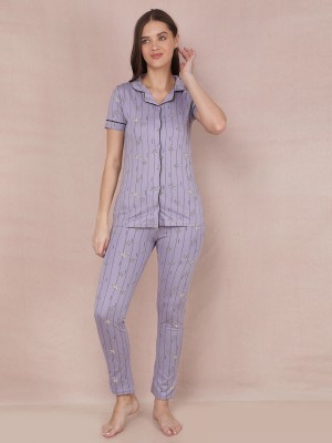 Dollar Missy Women Striped Purple Night Suit Set