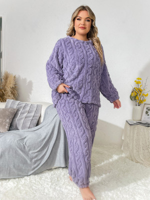 ukal Women Solid, Self Design Purple Top & Pyjama Set