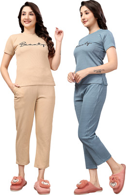 ZEEMBOOLI Women Printed Multicolor Top & Pyjama Set