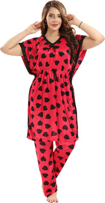 Color Magic Women Printed Red Top & Pyjama Set
