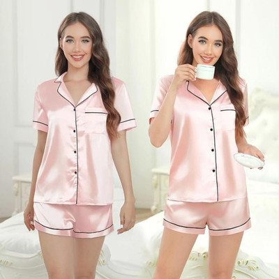 Vdc Creation Hub Women Self Design Pink Night Suit Set