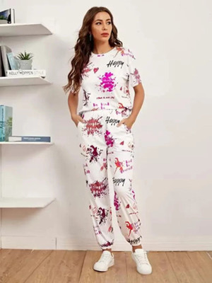 HouseOfCommon Women Printed White Night Suit Set