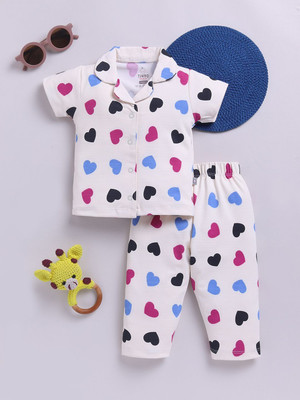 YK X Tinyo Baby Girls Printed White Night Suit Set