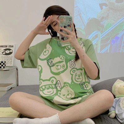 Lugo Women Printed Green Night Suit Set