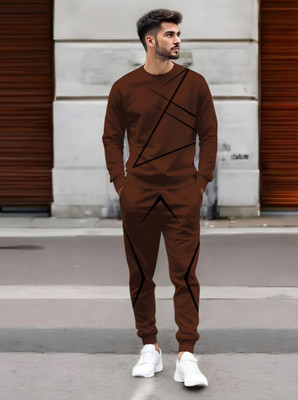 Triptee Men Abstract, Geometric Print Brown Night Suit Set