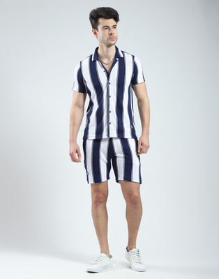 MONTE CARLO Men Striped Blue Top & Shorts Set