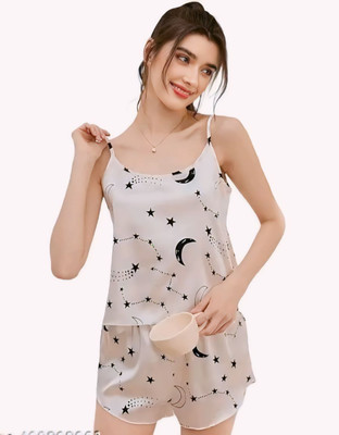Pushbela Women Printed White Night Suit Set