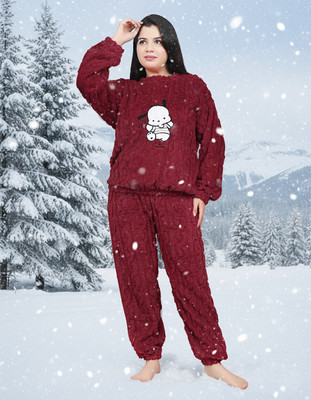 TVESA Women Characters, Self Design Maroon Top & Pyjama Set