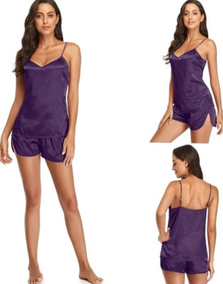 Majese Women Solid Purple Night Suit Set