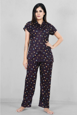 jagdish creation Women Printed Black Night Suit Set