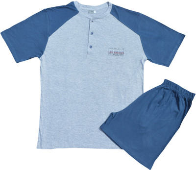 JSR Men Solid Blue Top & Shorts Set