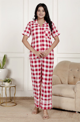 THEBMTRENDS Women Printed Red Night Suit Set