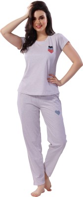 NIGHTVIEW Women Solid White Top & Pyjama Set