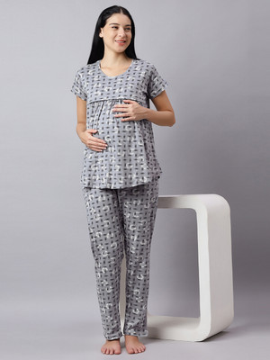 DZZO Women Printed Light Blue Top & Pyjama Set