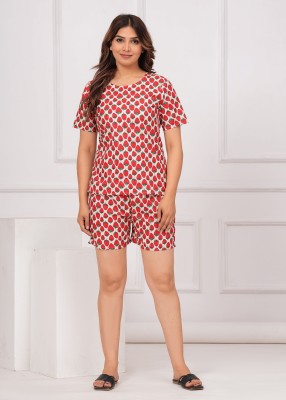 SEEJAVA Women Printed Red Top & Shorts Set