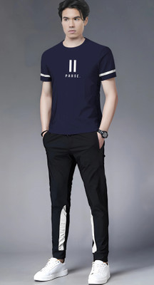 TRIPR Men Printed Blue, Black Night Suit Set
