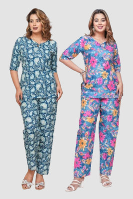 Abbas Fashion Women Printed Blue Night Suit Set