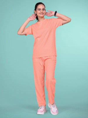 SAKARMAA Women Self Design Pink Top & Pyjama Set