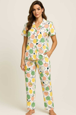YOUSAFZAIHUB Women Solid, Printed Yellow Night Suit Set