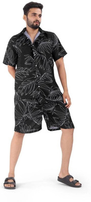 METRONAUT Men Printed Black, Black Night Suit Set