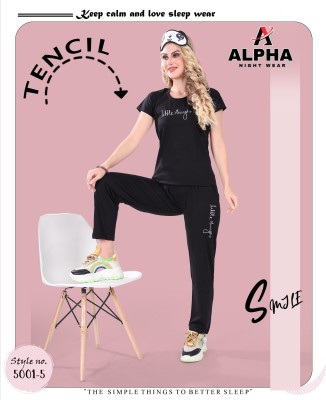 Alpha knitfab Women Printed Black Top & Pyjama Set