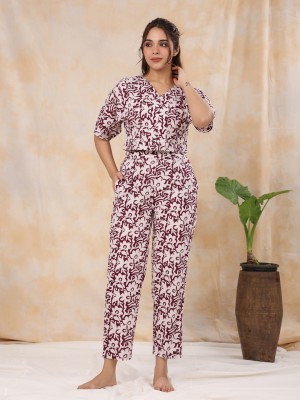 Sanskrutihomes Women Floral Print Brown Night Suit Set