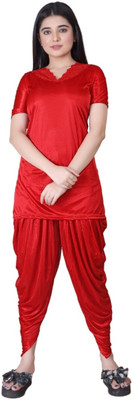 h r creation Women Solid Red Top & Pyjama Set