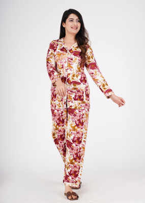 MintMarie Women Floral Print Multicolor Night Suit Set