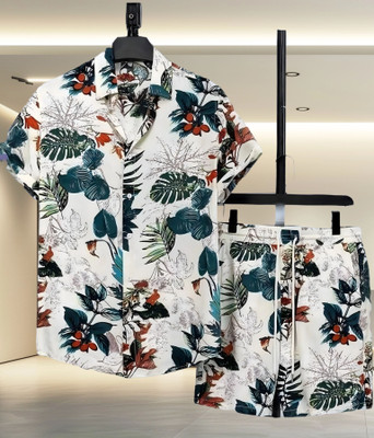 Varni Creation Men Floral Print Light Green Night Suit Set